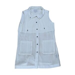 Misook Collection White Sleeveless Open Knit Vest‎ Zip Tunic Top Chic Women's XS